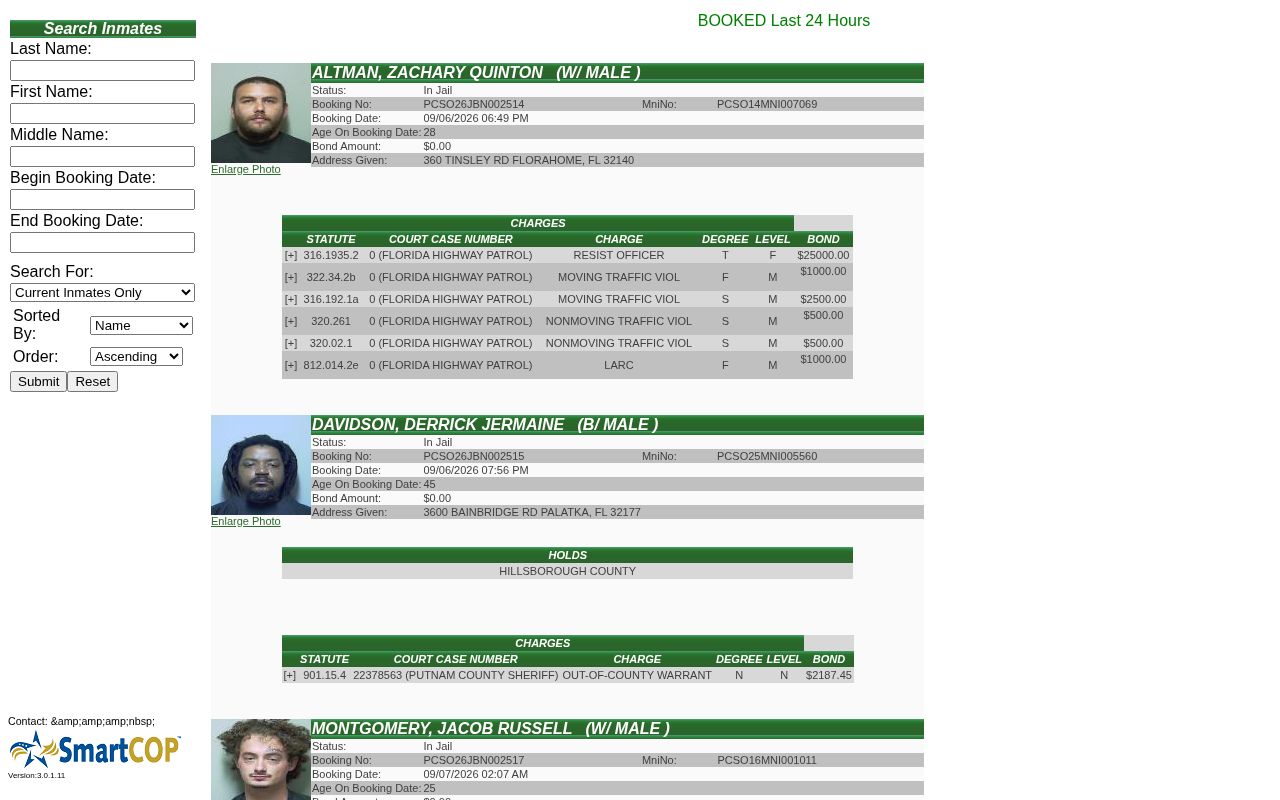 Official Putnam County SmartWeb jail search used for Interlachen county bookings