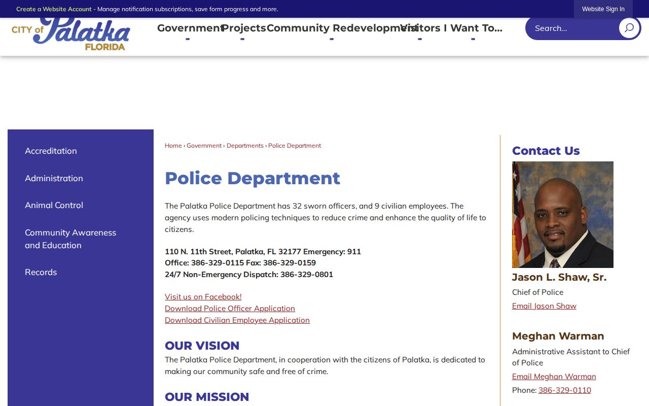 Palatka Police page showing Putnam County local arrest report context