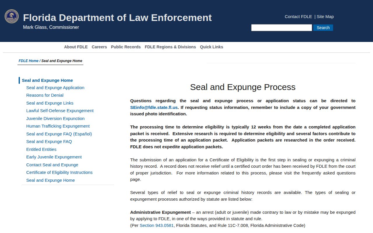 Florida seal and expunge process for Putnam County arrest records